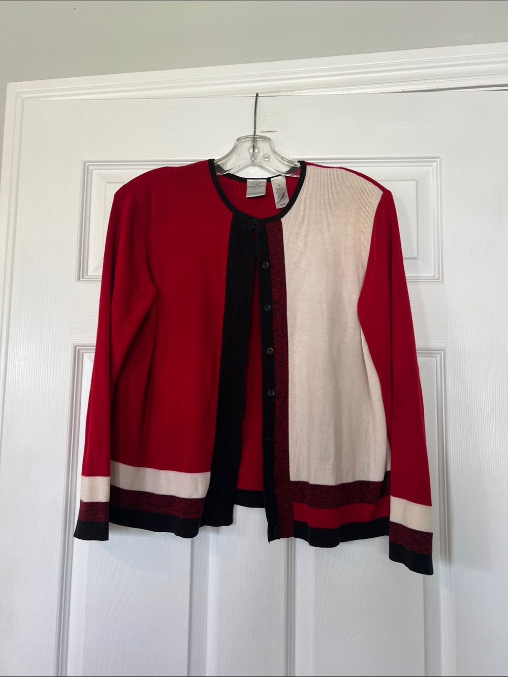 Emma James Red, Cream & Black Colorblock Cardigan